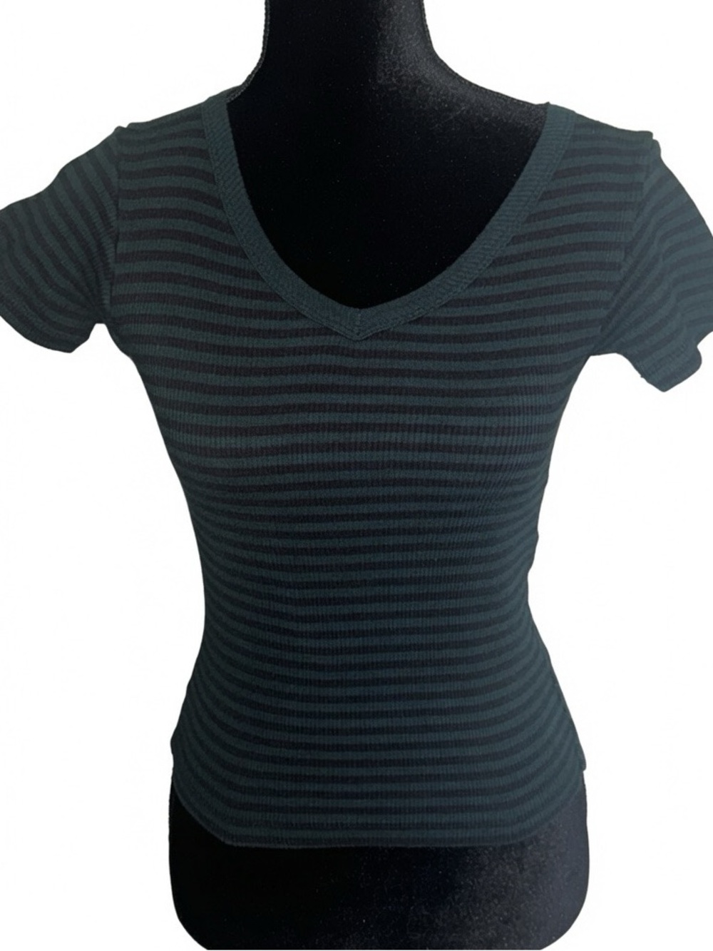 Hard Tail Striped V-Neck Short Sleeve Ribbed Top one Size Made in USA